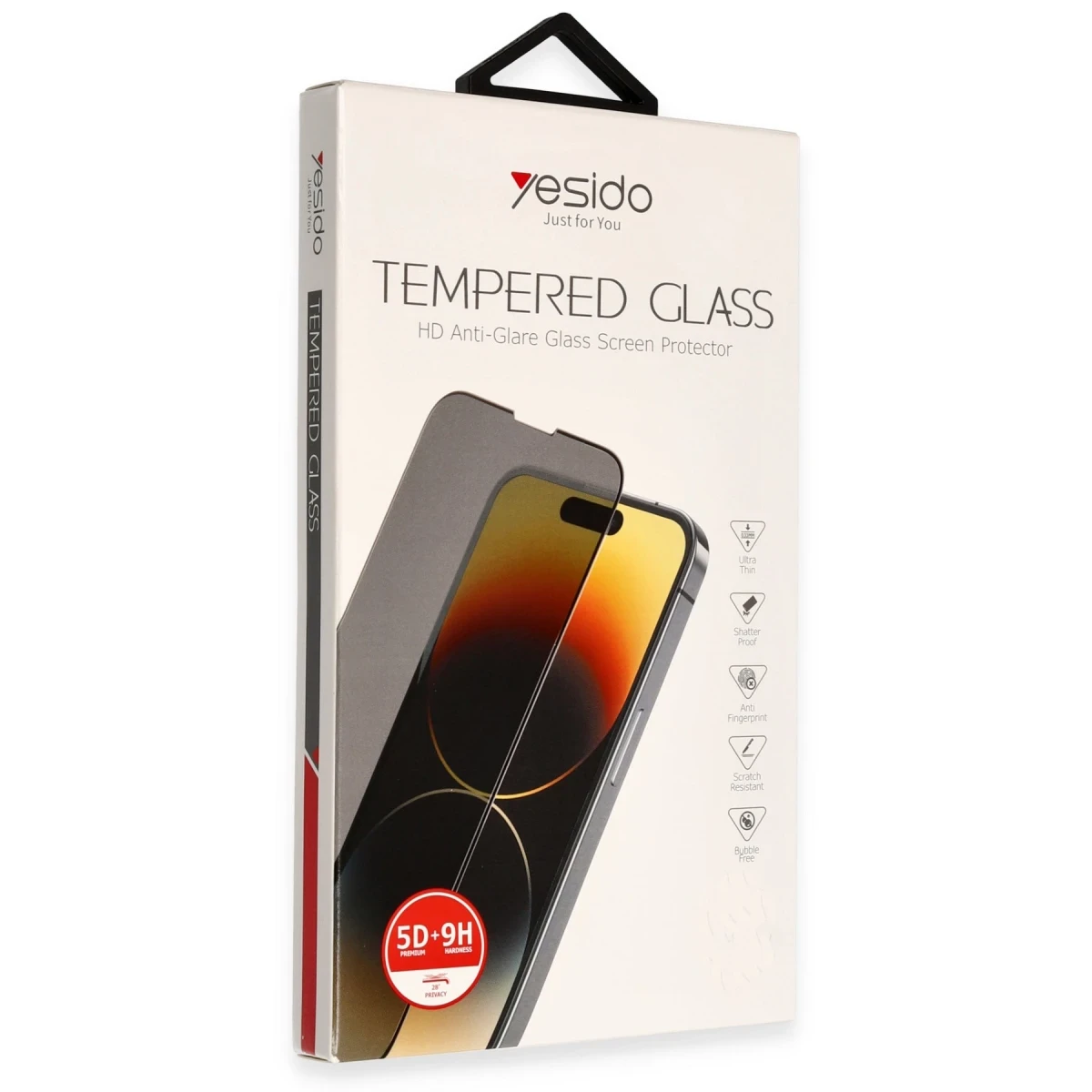 Yesido Apple iPhone 15 Pro Max TG13 5D Hayalet Cam Ekran Koruyucu - Siyah