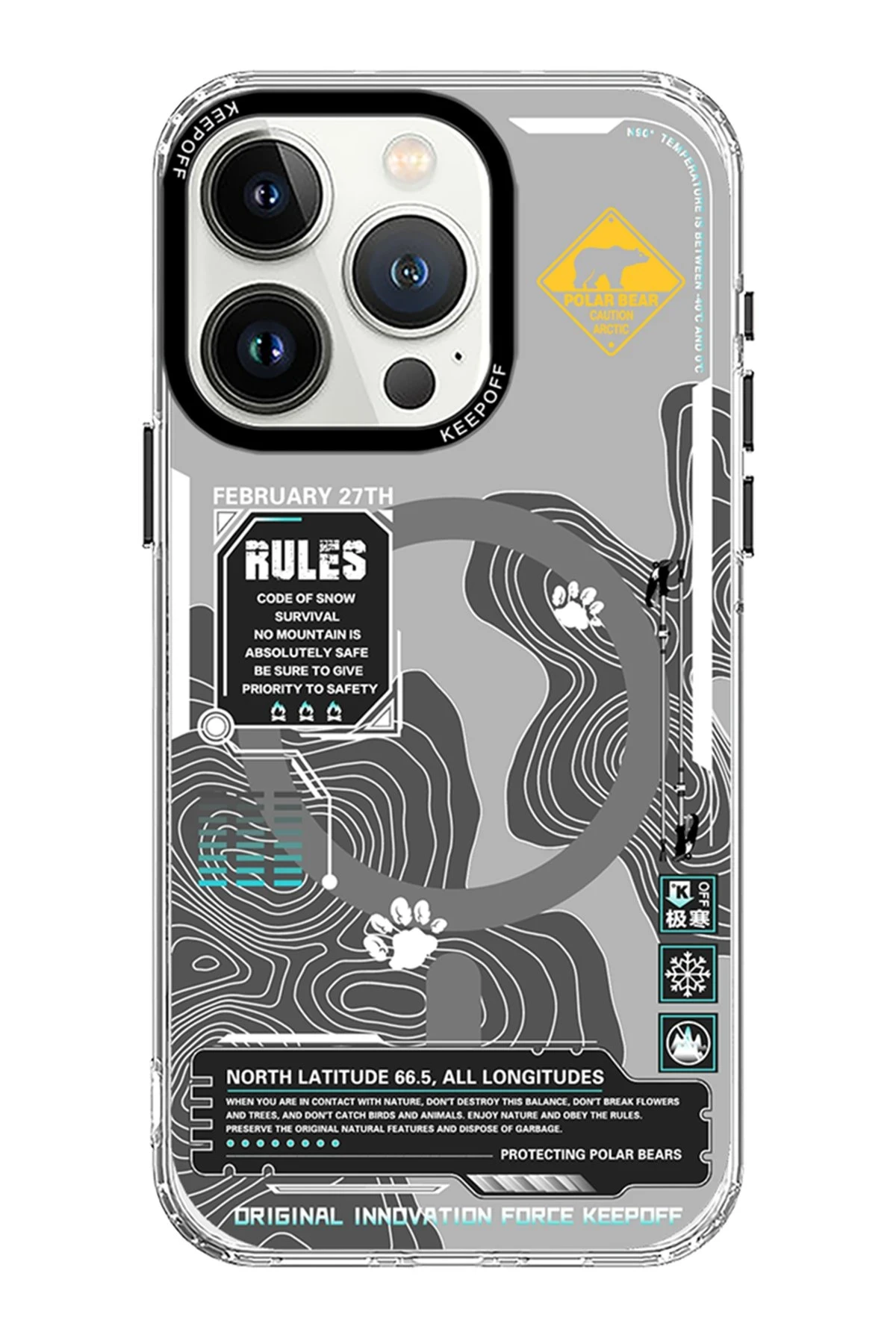 Keep Off Apple iPhone 15 Pro Max Map Magsafe Kapak - Snowfield