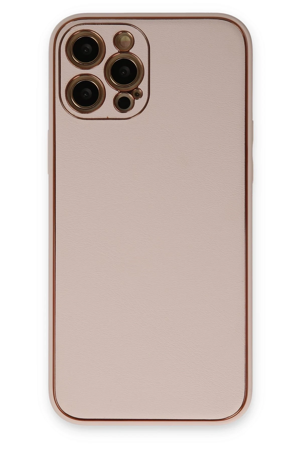 Newface iPhone 12 Pro Max Kılıf Coco Deri Silikon Kapak - Pudra