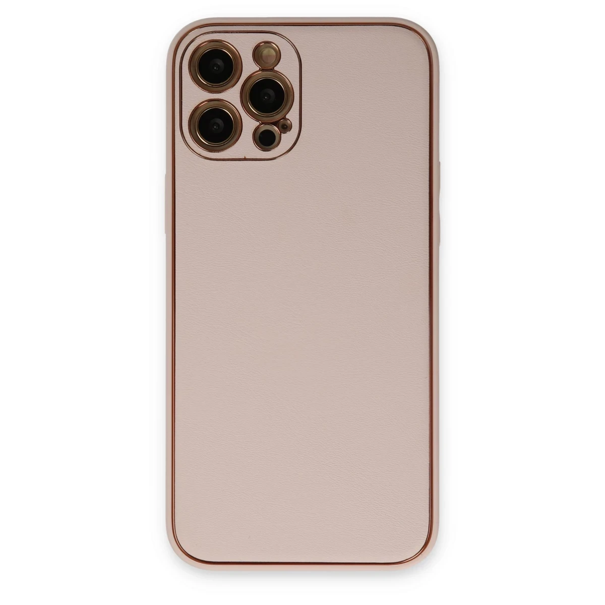 Newface Apple iPhone 12 Pro Max Kılıf Coco Deri Silikon Kapak - Pudra