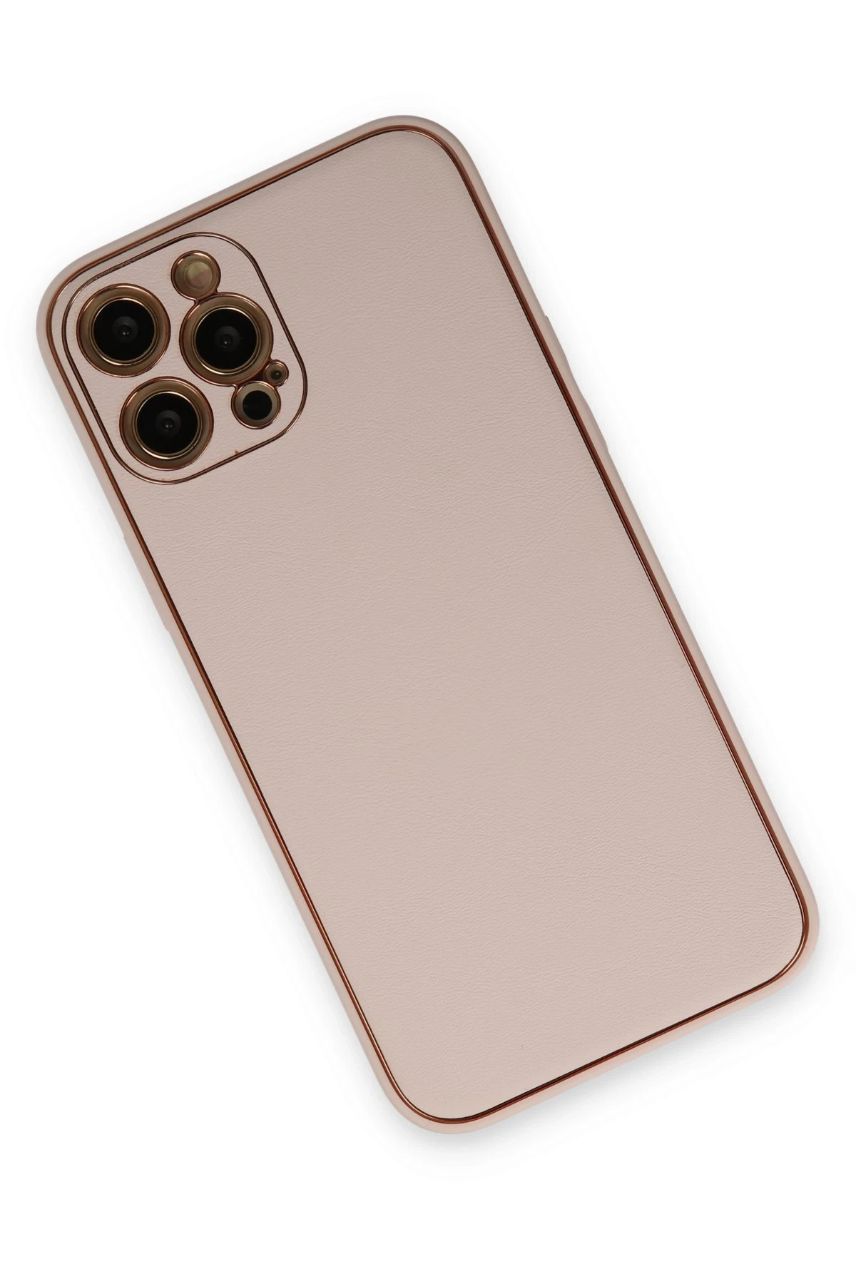 Newface iPhone 12 Pro Max Kılıf Coco Deri Silikon Kapak - Pudra