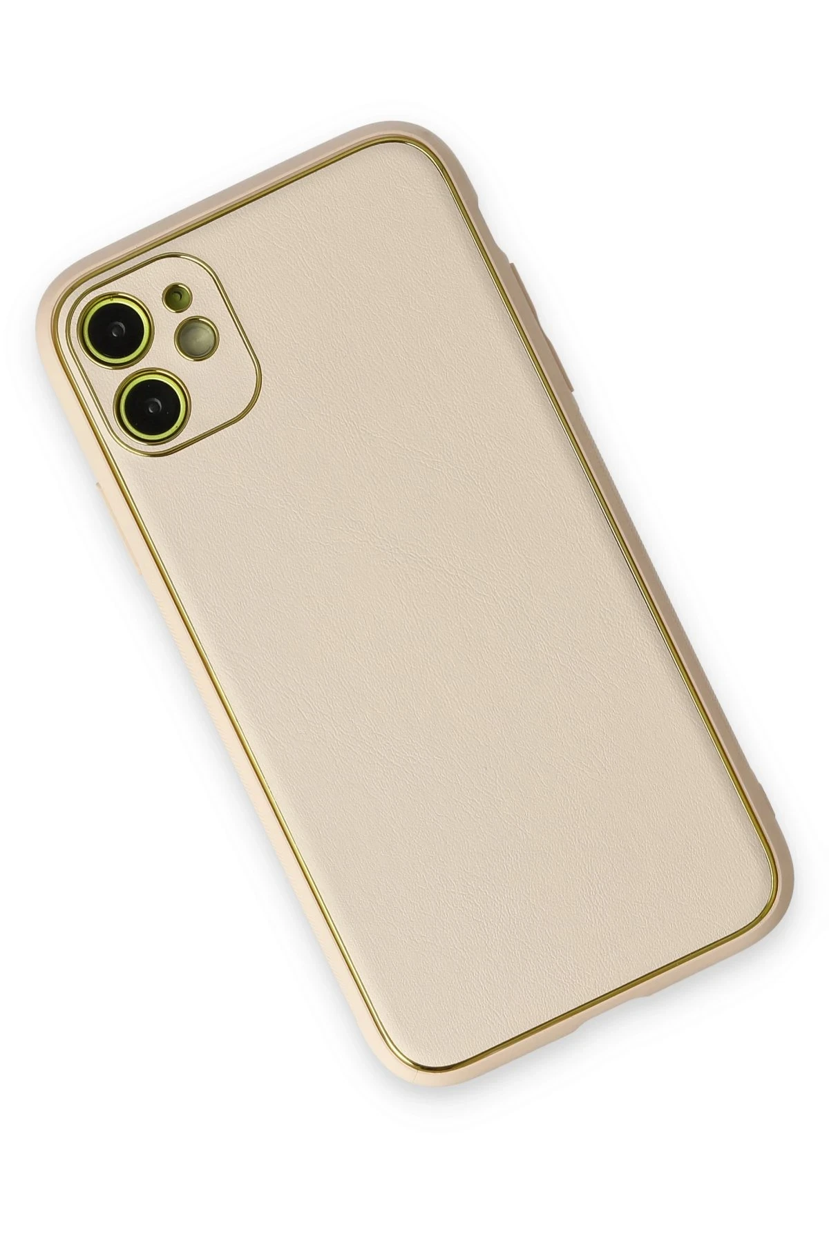 Newface iPhone 12 Kılıf Coco Deri Silikon Kapak - Gold