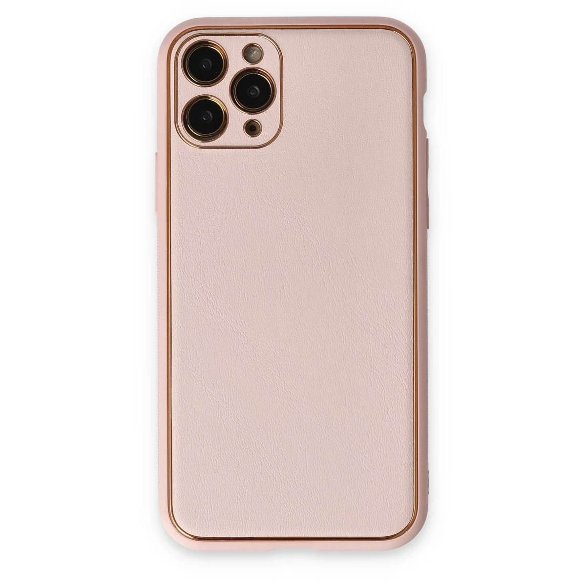 Newface Apple iPhone 11 Pro Max Kılıf Coco Deri Silikon Kapak - Pudra