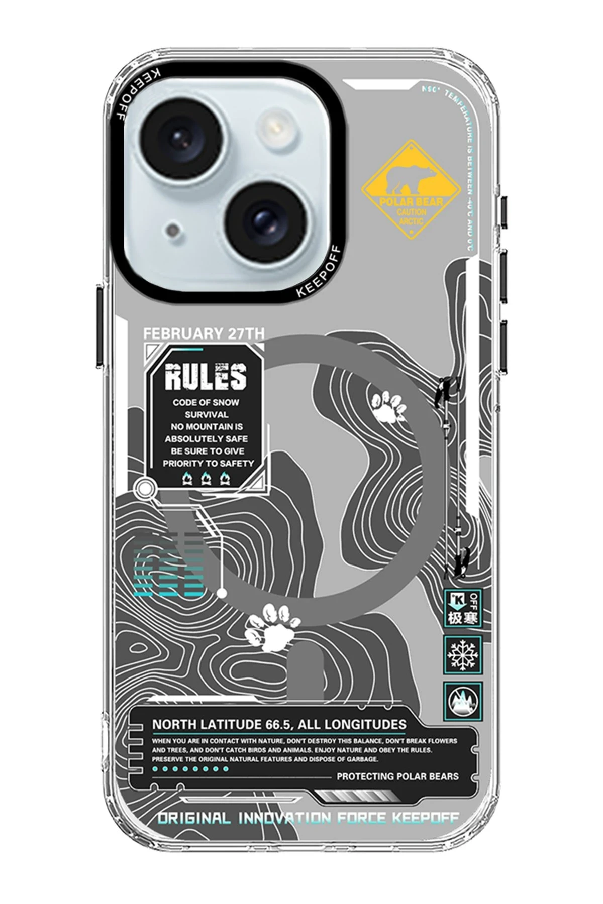 Keep Off Apple iPhone 15 Map Magsafe Kapak - Snowfield
