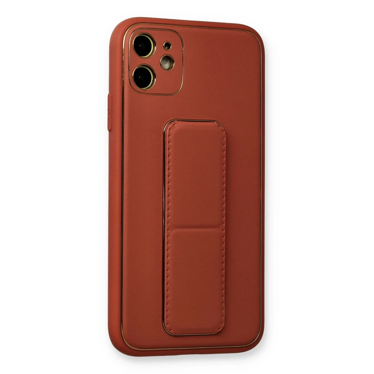 Newface Apple iPhone 12 Kılıf Coco Deri Standlı Kapak - Fuşya