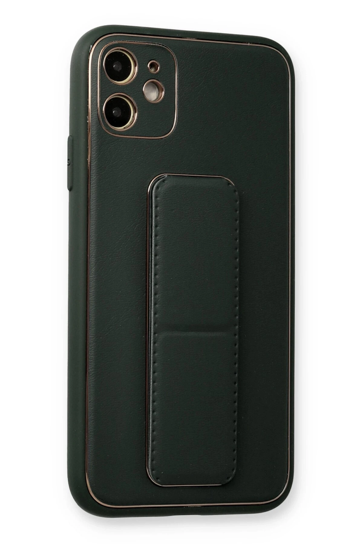 Newface iPhone 12 Kılıf Coco Deri Standlı Kapak - Füme