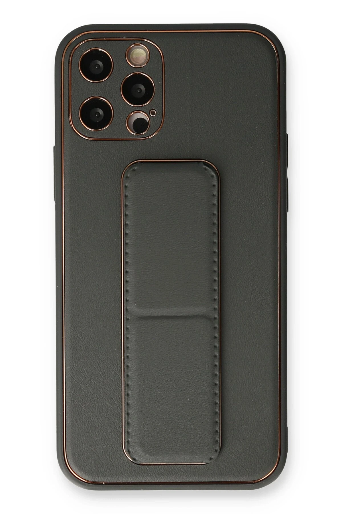 Newface iPhone 12 Pro Kılıf Coco Deri Standlı Kapak - Füme