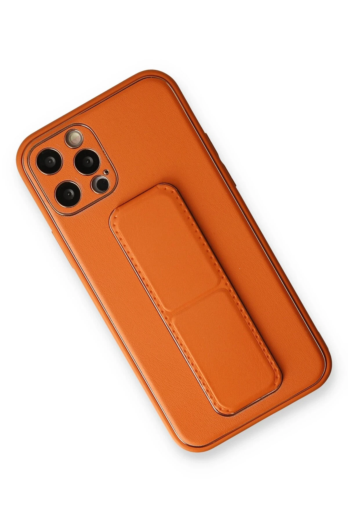 Newface iPhone 12 Pro Kılıf Coco Deri Standlı Kapak - Turuncu