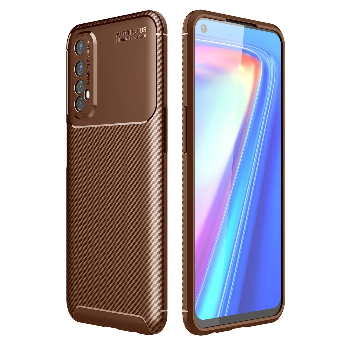 Newface Realme 7 Kılıf Auto Focus Karbon Kapak - Kahverengi
