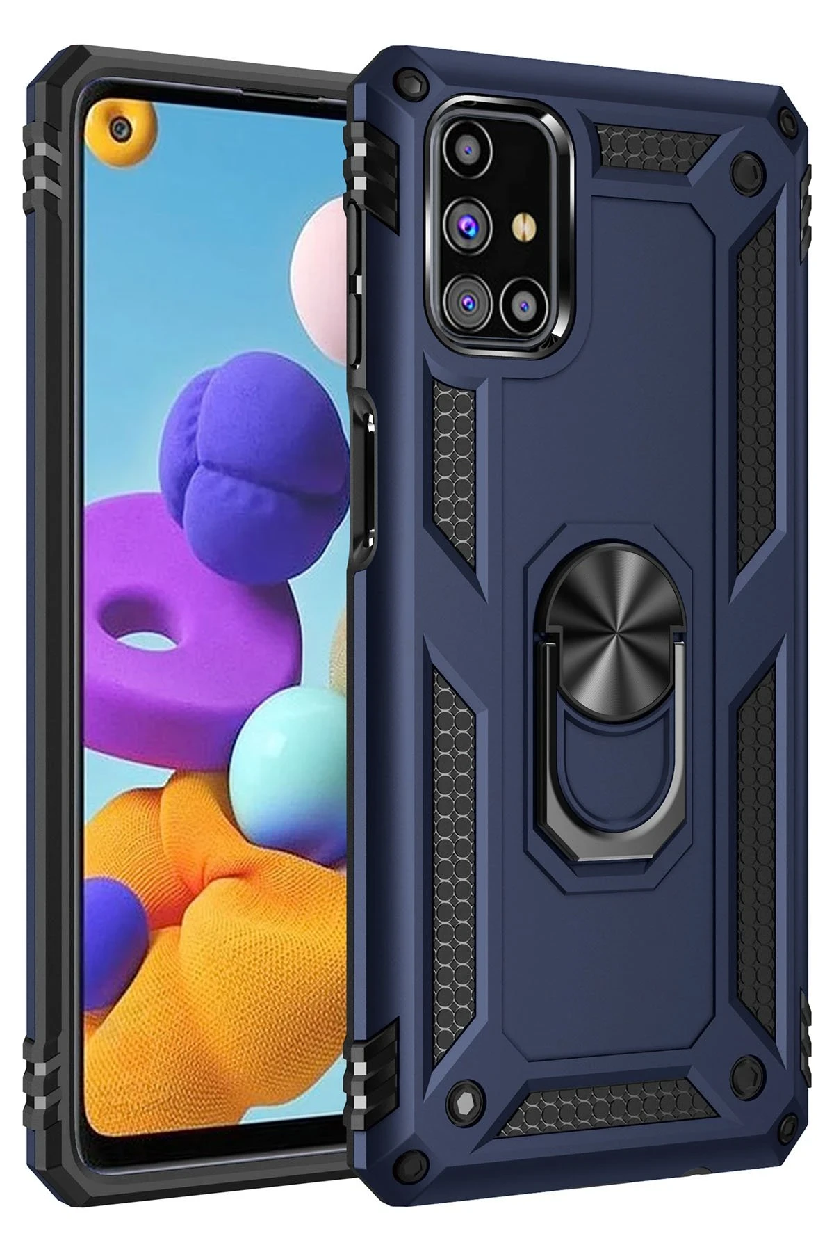 Newface Samsung Galaxy M51 Kılıf Sofya Yüzüklü Silikon Kapak - Lacivert