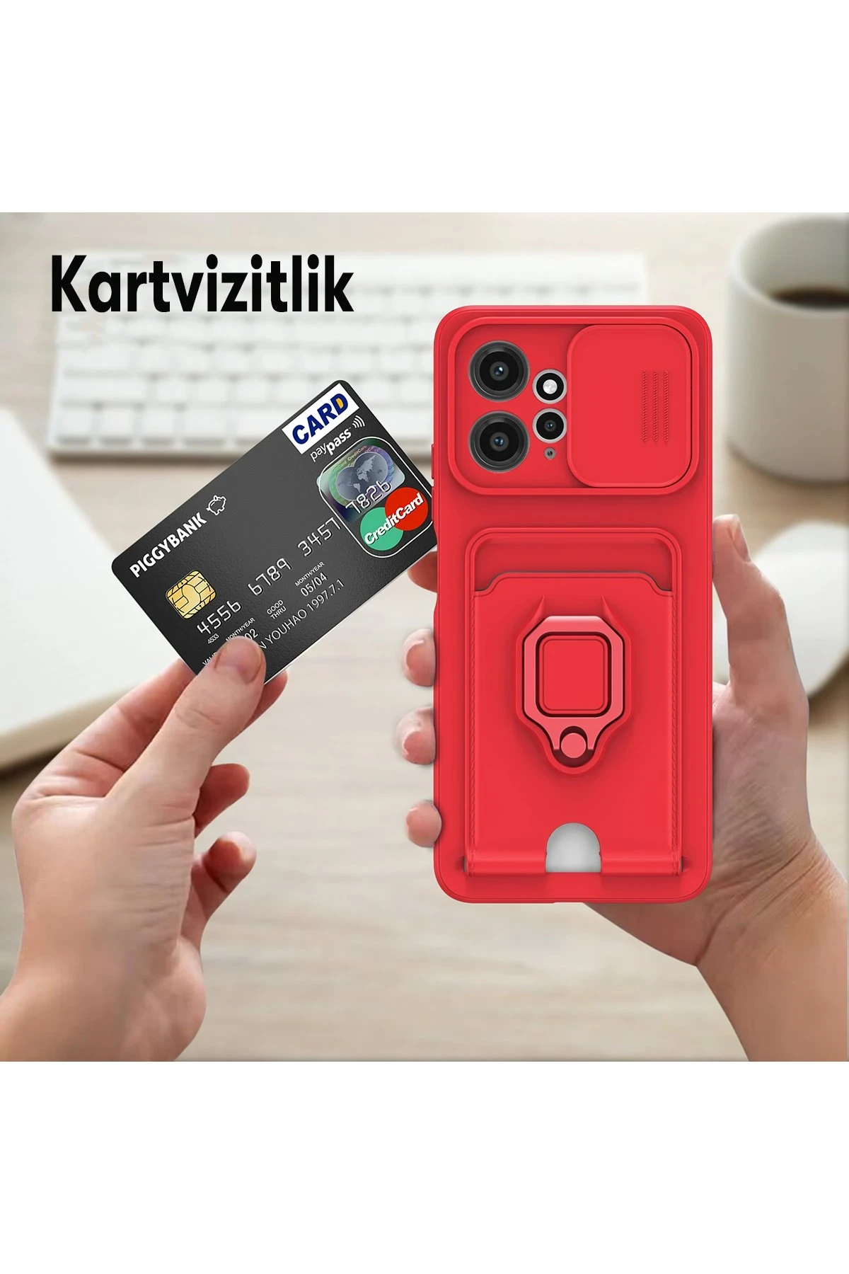 Newface Xiaomi Redmi Note 12 4G Kılıf Zuma Kartvizitli Yüzüklü Silikon - Kırmızı
