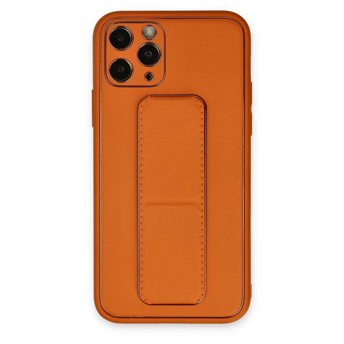 Newface Apple iPhone 11 Pro Kılıf Coco Deri Standlı Kapak - Turuncu