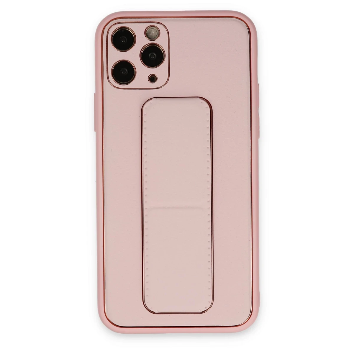 Newface Apple iPhone 11 Pro Max Kılıf Coco Deri Standlı Kapak - Pembe