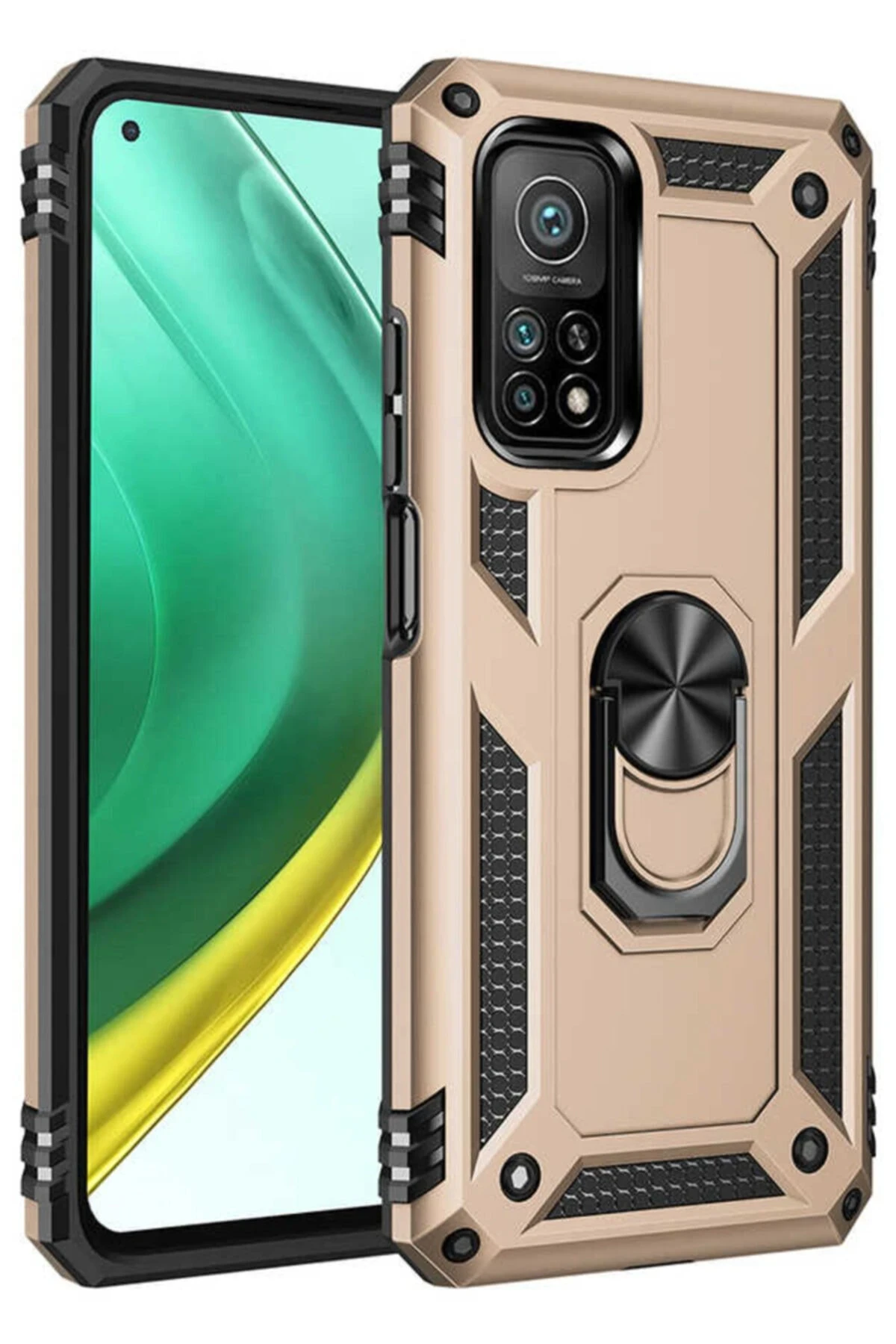 Newface Xiaomi Mi 10T Pro Kılıf Sofya Yüzüklü Silikon Kapak - Gold