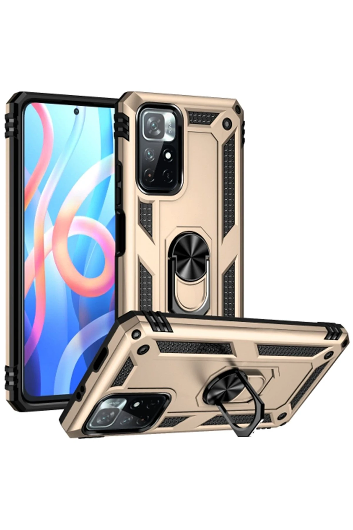 Newface Xiaomi Redmi Note 11T Kılıf Sofya Yüzüklü Silikon Kapak - Gold