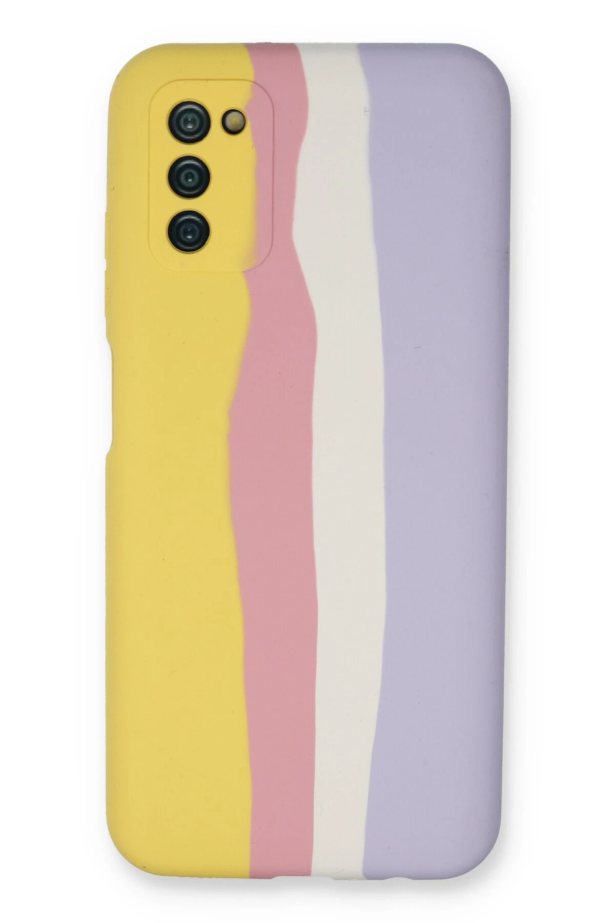 Newface Samsung Galaxy A03S Kılıf Ebruli Lansman Silikon - Sarı-Mavi