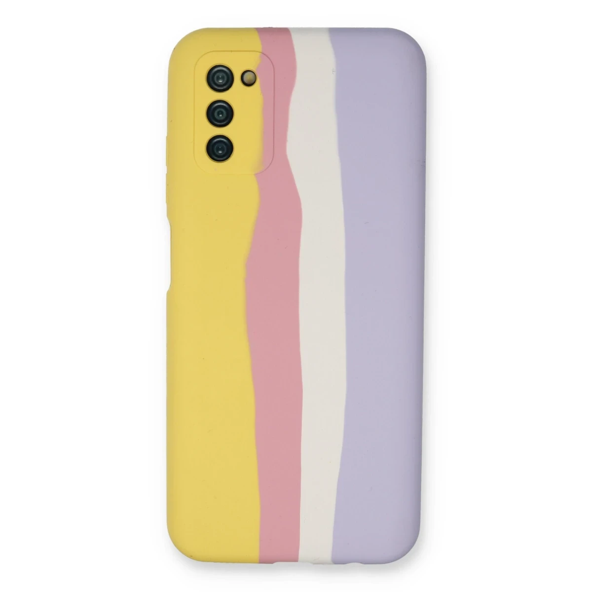 Newface Samsung Galaxy A03S Kılıf Ebruli Lansman Silikon - Sarı-Mavi