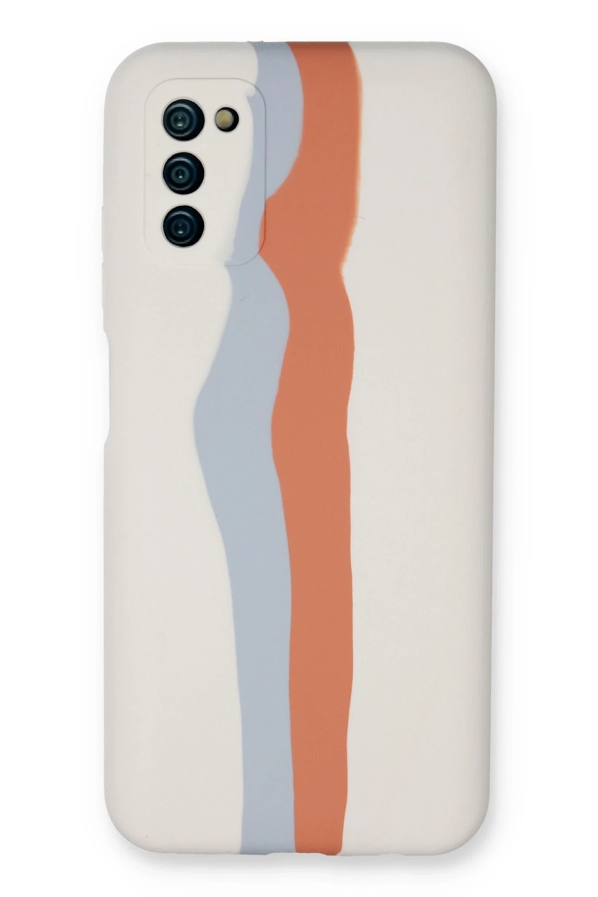 Newface Samsung Galaxy A03S Kılıf Ebruli Lansman Silikon - Beyaz-Turuncu