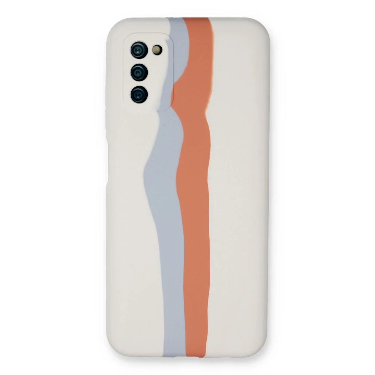 Newface Samsung Galaxy A03S Kılıf Ebruli Lansman Silikon - Beyaz-Turuncu