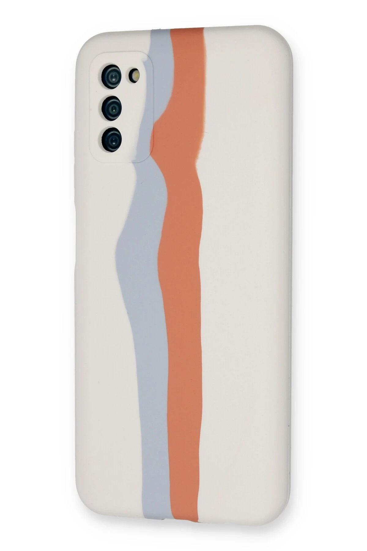 Newface Samsung Galaxy A03S Kılıf Ebruli Lansman Silikon - Beyaz-Turuncu