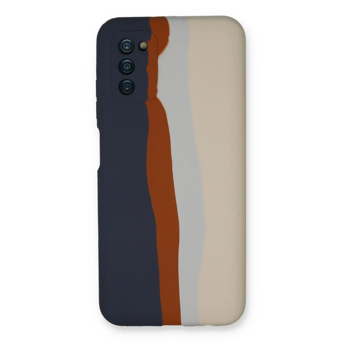 Newface Samsung Galaxy A03S Kılıf Ebruli Lansman Silikon - Lacivert-Krem