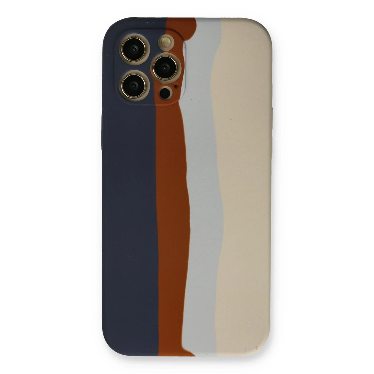 Newface Apple iPhone 12 Pro Max Kılıf Ebruli Lansman Silikon - Lacivert-Krem