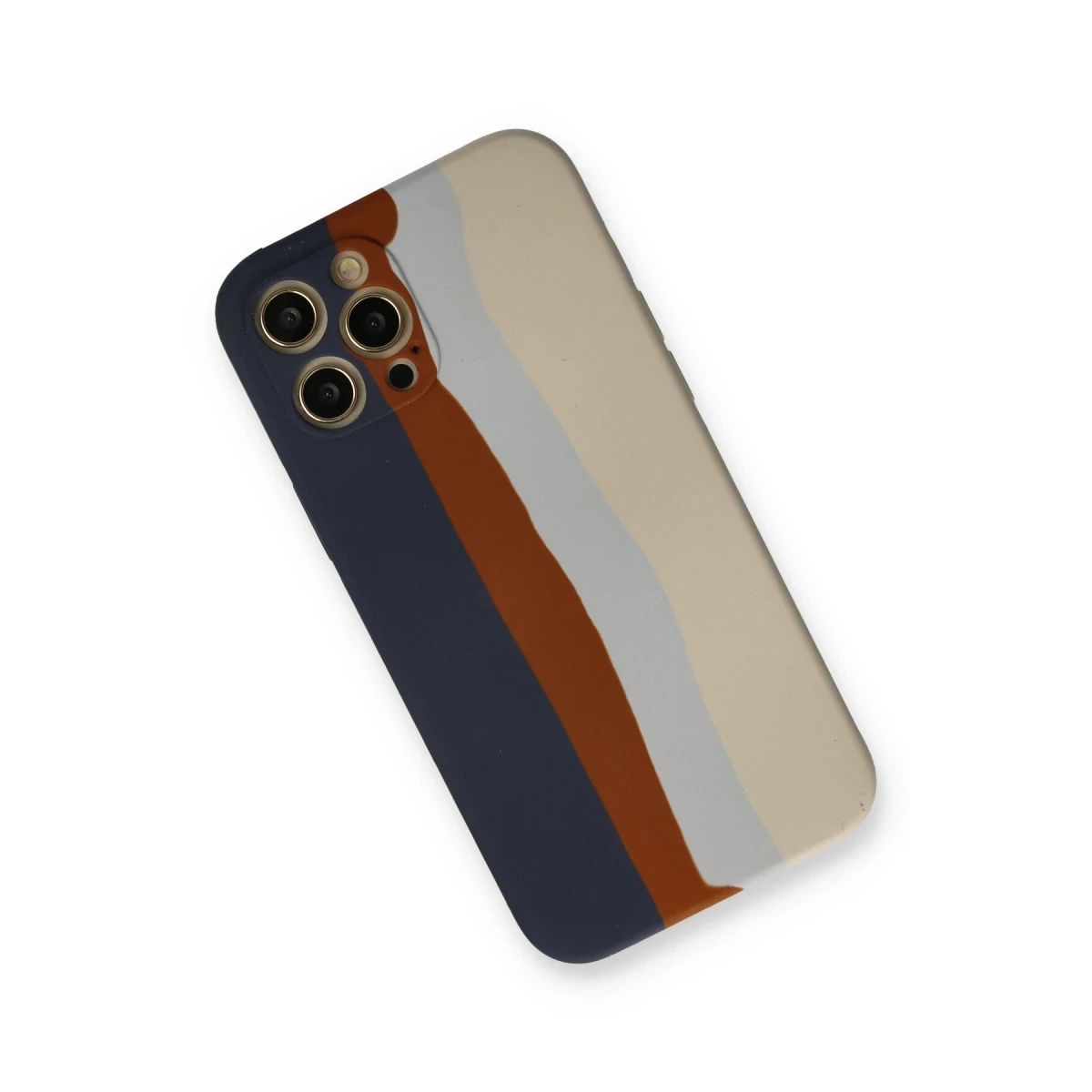 Newface Apple iPhone 12 Pro Max Kılıf Ebruli Lansman Silikon - Lacivert-Krem