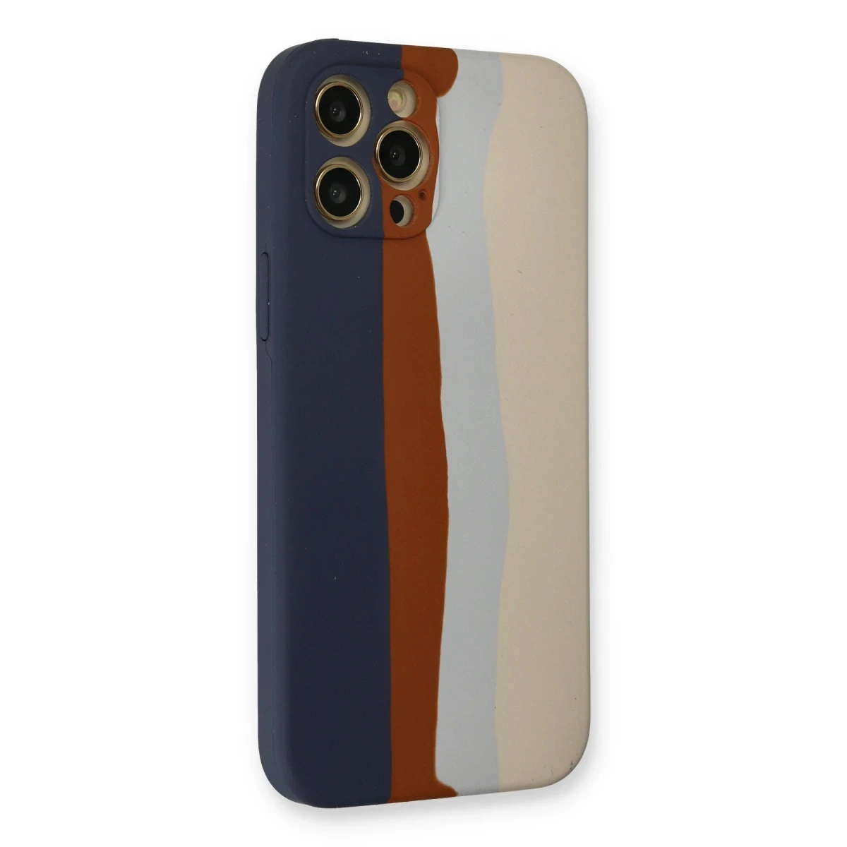 Newface Apple iPhone 12 Pro Max Kılıf Ebruli Lansman Silikon - Lacivert-Krem