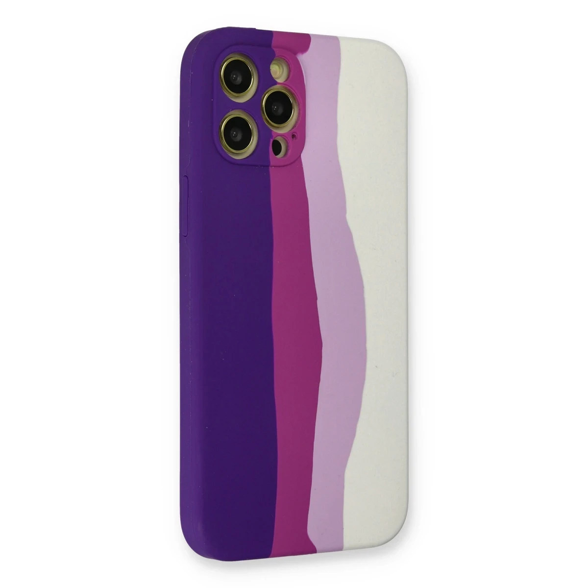 Newface Apple iPhone 12 Pro Max Kılıf Ebruli Lansman Silikon - Mor-Beyaz