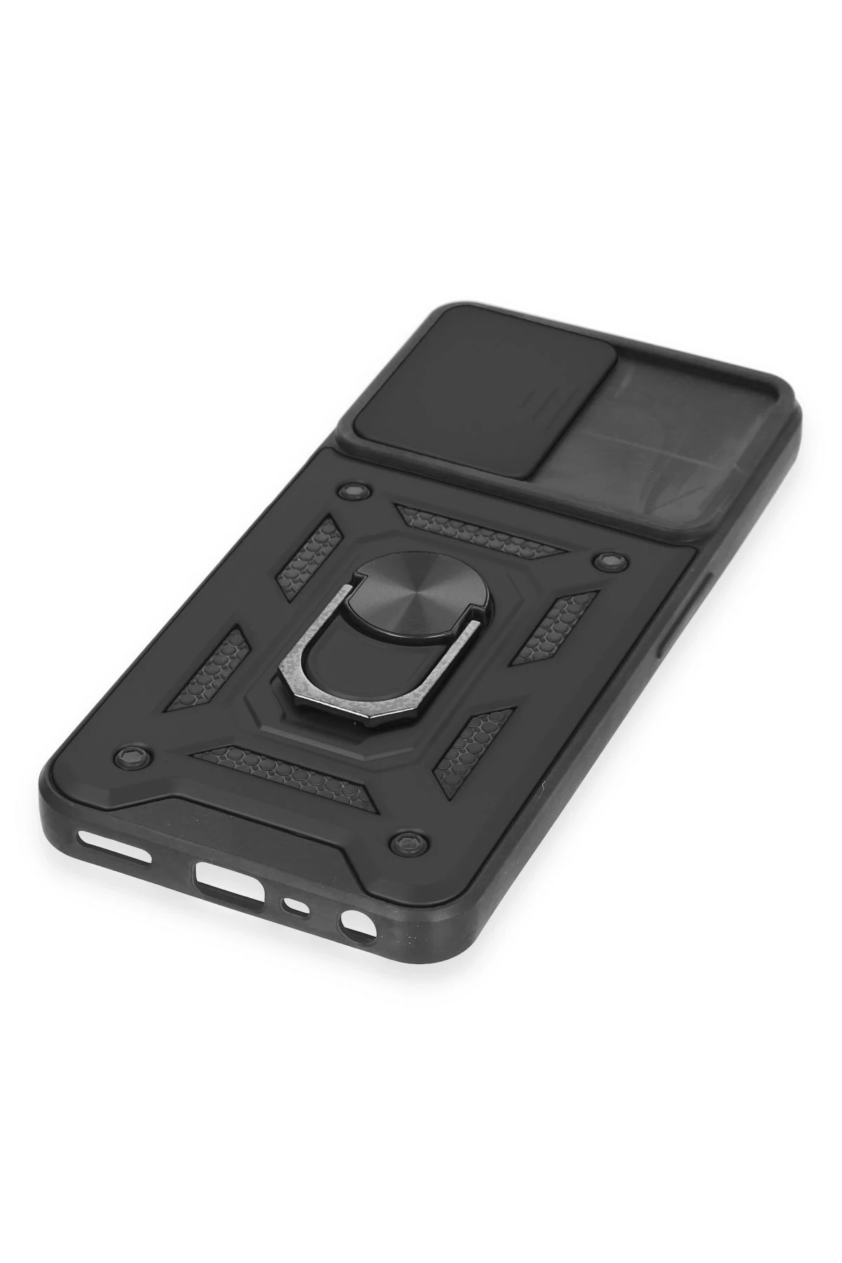 Newface Realme C35 Kılıf Pars Lens Yüzüklü Silikon - Siyah