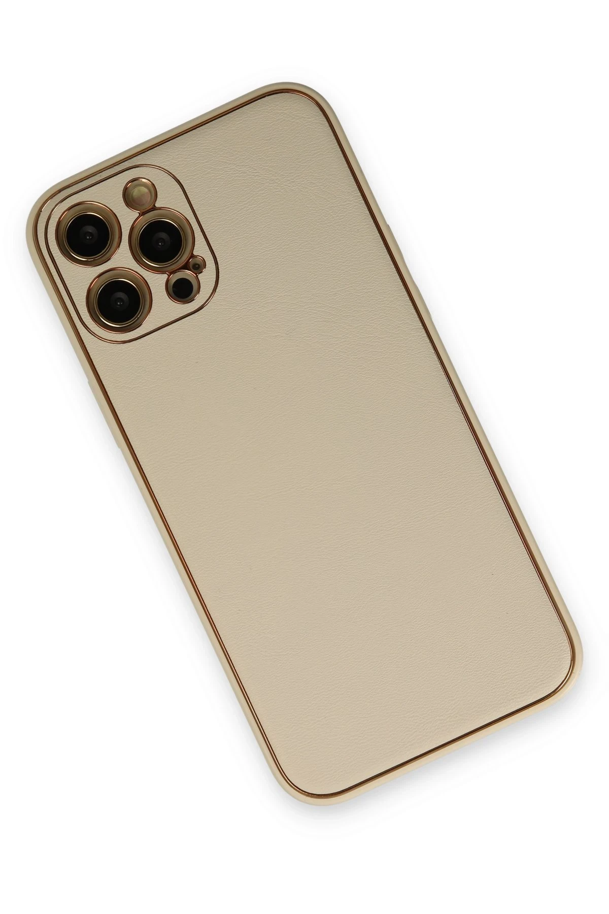 Newface iPhone 12 Pro Kılıf Coco Deri Silikon Kapak - Gold