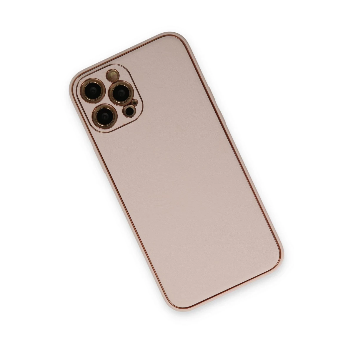 Newface Apple iPhone 12 Pro Kılıf Coco Deri Silikon Kapak - Pudra