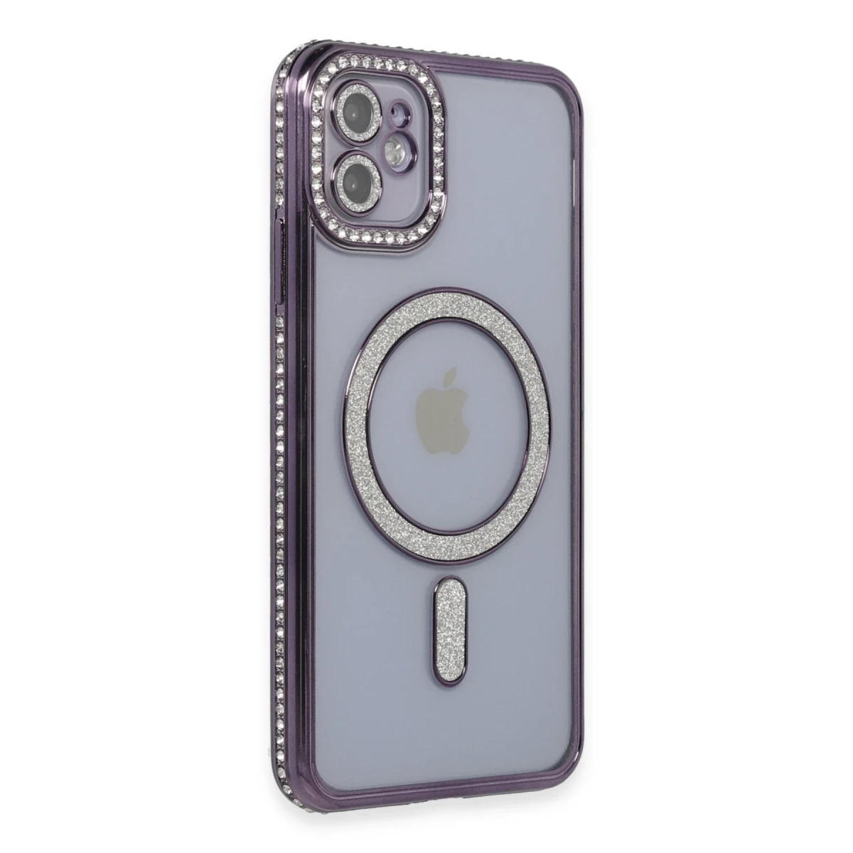 Newface Apple iPhone 11 Kılıf Joke Simli Magneticsafe Kılıf - Derin Mor
