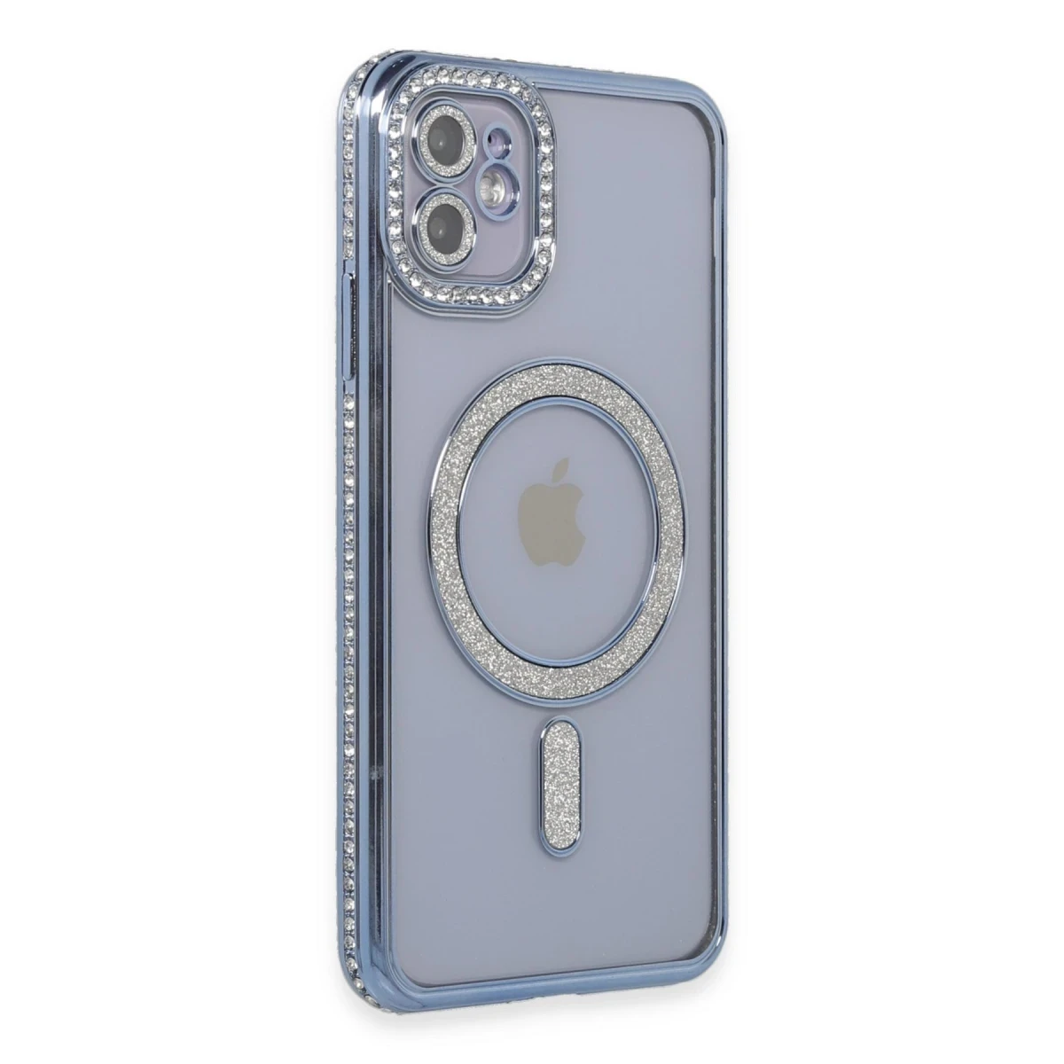 Newface Apple iPhone 11 Kılıf Joke Simli Magneticsafe Kılıf - Mavi