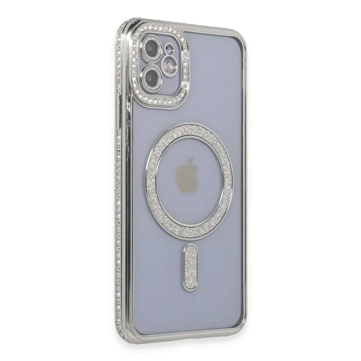 Newface Apple iPhone 11 Kılıf Joke Simli Magneticsafe Kılıf - Gümüş