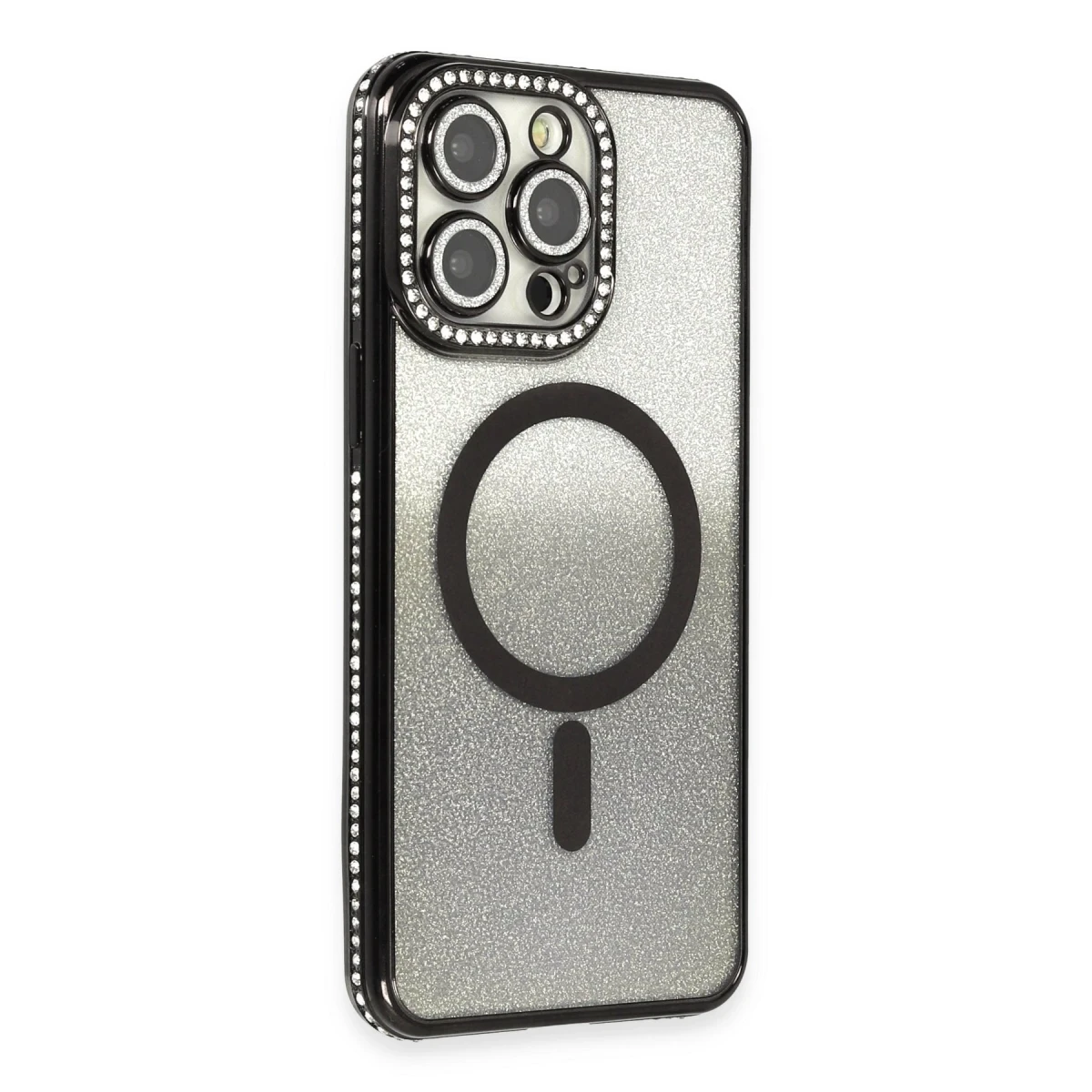 Newface Apple iPhone 13 Pro Max Kılıf Joke Simli Magneticsafe Kılıf - Siyah