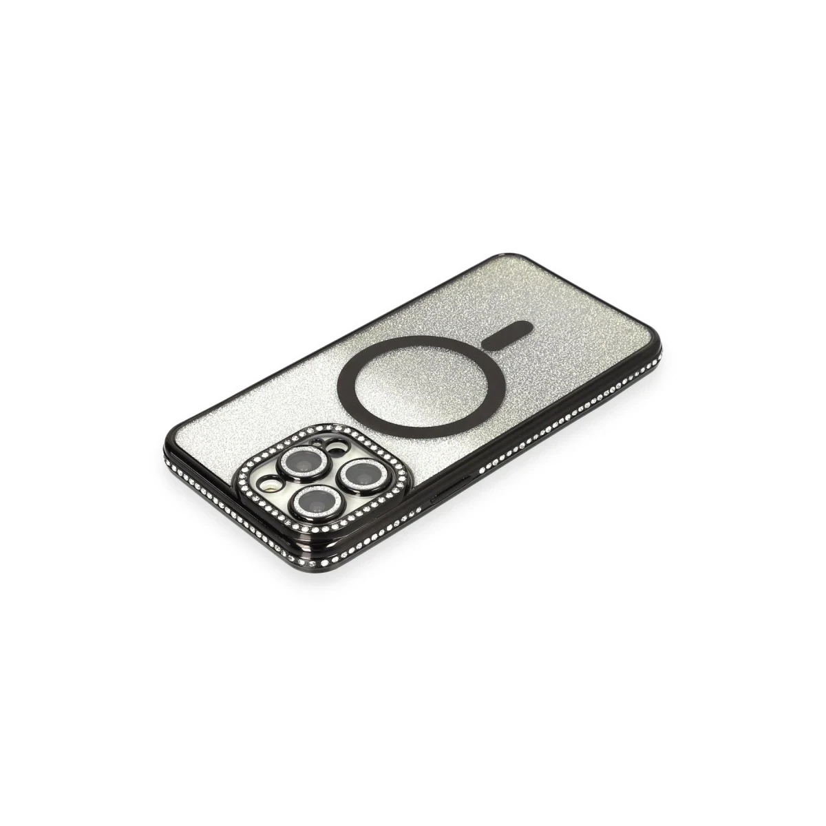 Newface Apple iPhone 13 Pro Max Kılıf Joke Simli Magneticsafe Kılıf - Siyah