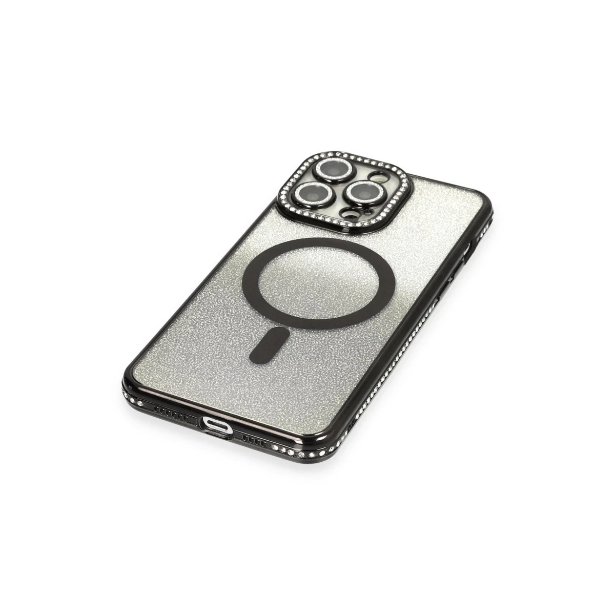 Newface Apple iPhone 13 Pro Max Kılıf Joke Simli Magneticsafe Kılıf - Siyah