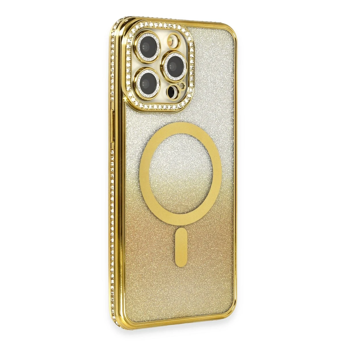 Newface Apple iPhone 13 Pro Max Kılıf Joke Simli Magneticsafe Kılıf - Gold