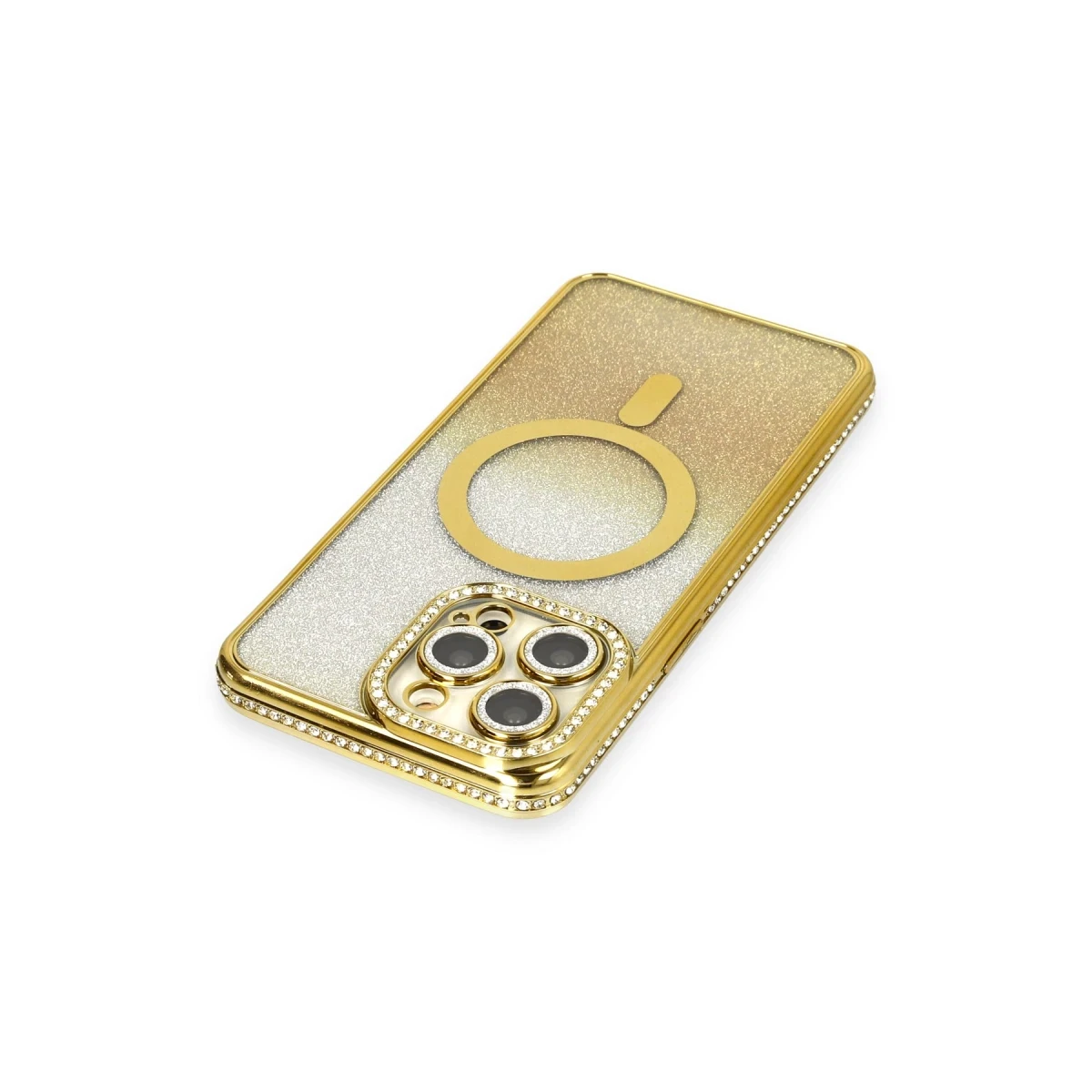 Newface Apple iPhone 13 Pro Max Kılıf Joke Simli Magneticsafe Kılıf - Gold