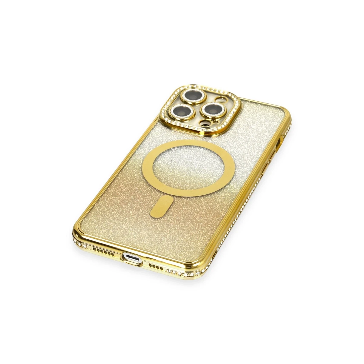 Newface Apple iPhone 13 Pro Max Kılıf Joke Simli Magneticsafe Kılıf - Gold
