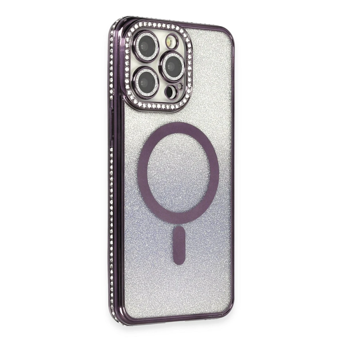 Newface Apple iPhone 13 Pro Max Kılıf Joke Simli Magneticsafe Kılıf - Derin Mor