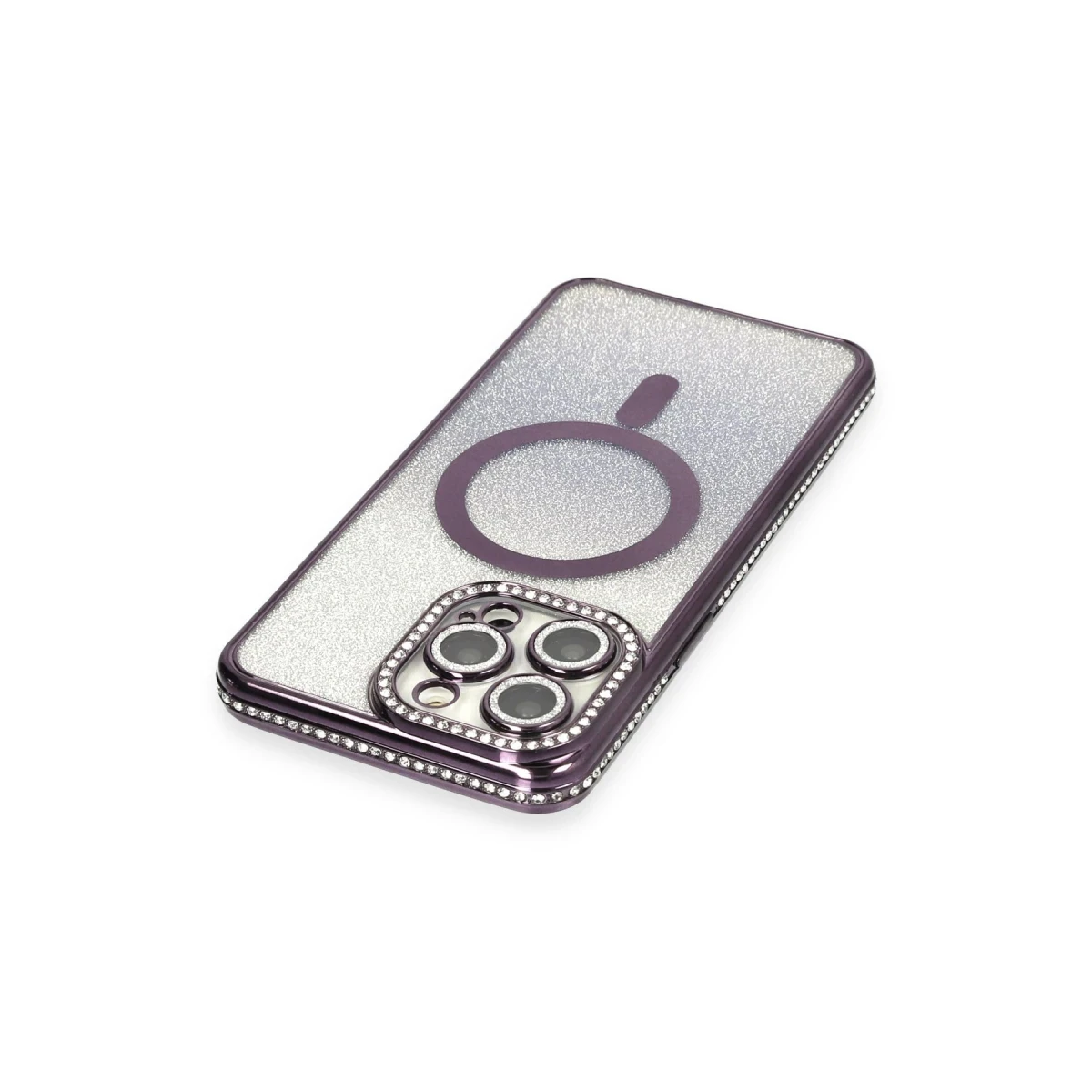 Newface Apple iPhone 13 Pro Max Kılıf Joke Simli Magneticsafe Kılıf - Derin Mor
