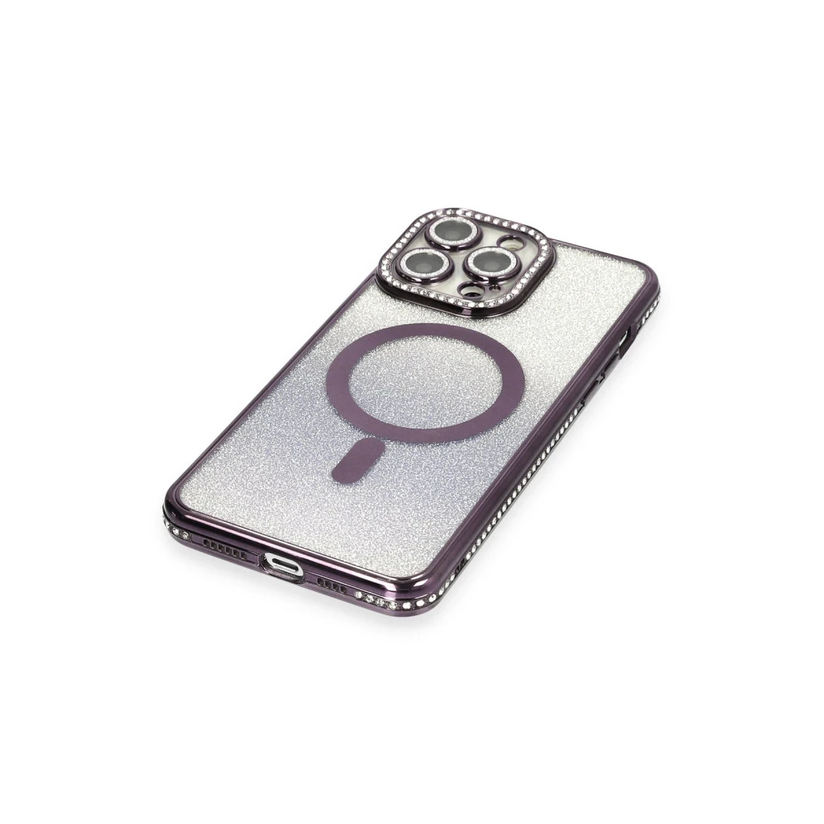 Newface Apple iPhone 13 Pro Max Kılıf Joke Simli Magneticsafe Kılıf - Derin Mor