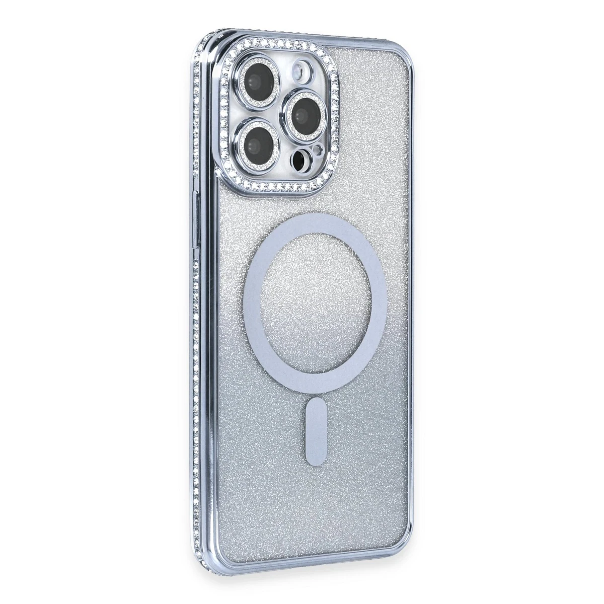 Newface Apple iPhone 13 Pro Max Kılıf Joke Simli Magneticsafe Kılıf - Mavi