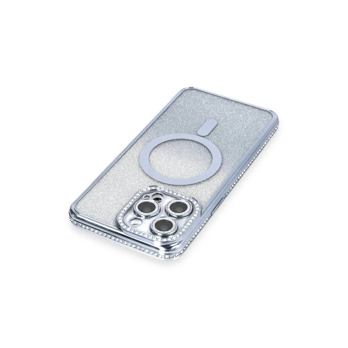 Newface Apple iPhone 13 Pro Max Kılıf Joke Simli Magneticsafe Kılıf - Mavi