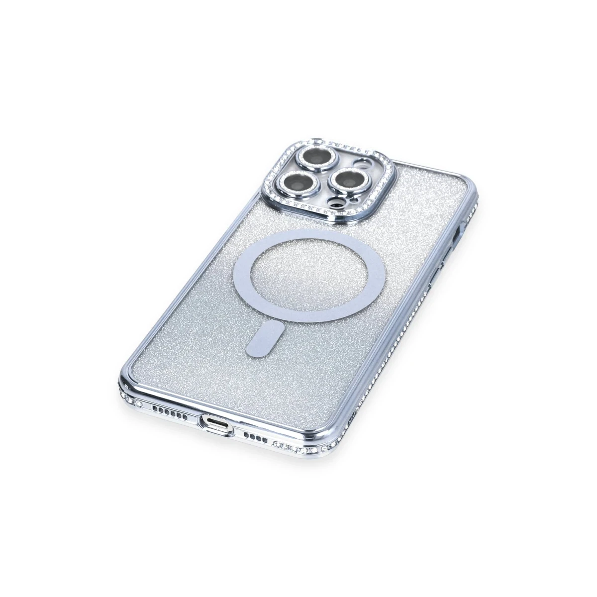Newface Apple iPhone 13 Pro Max Kılıf Joke Simli Magneticsafe Kılıf - Mavi