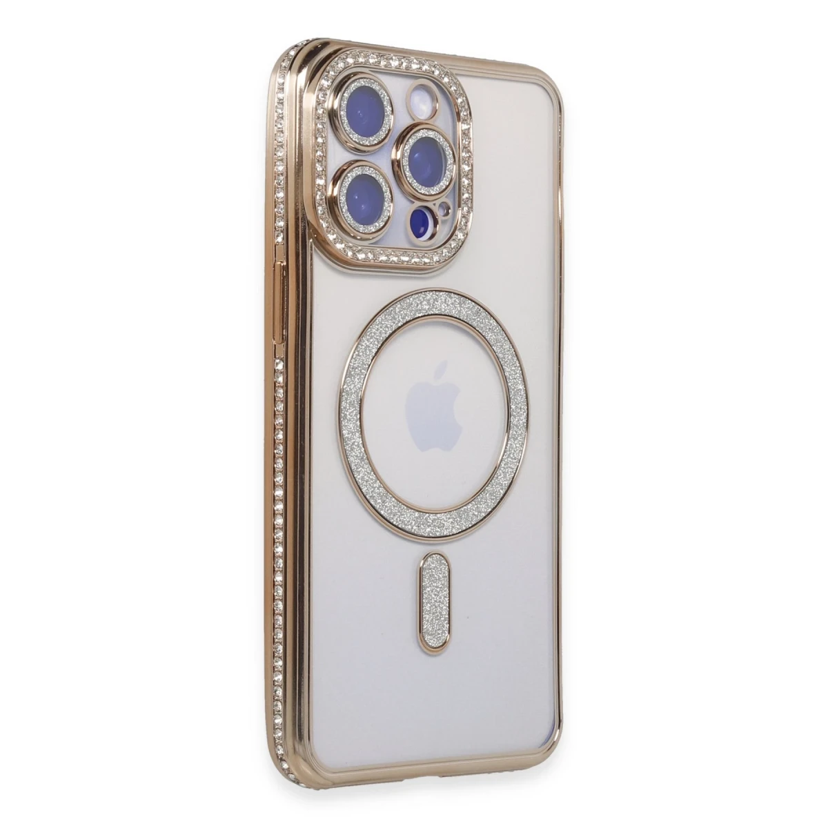 Newface Apple iPhone 14 Pro Kılıf Joke Simli Magneticsafe Kılıf - Gold