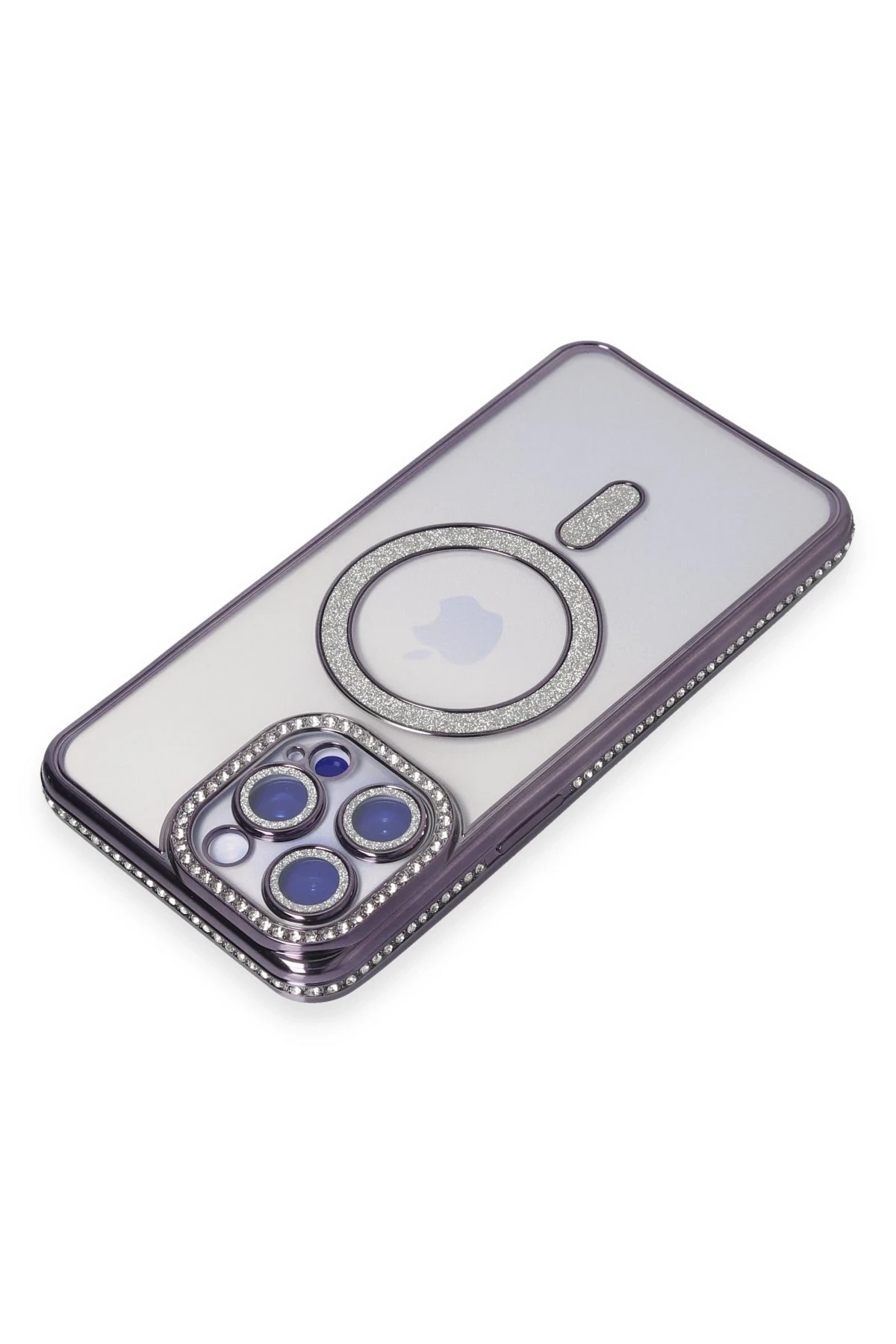 Newface iPhone 14 Pro Kılıf Joke Simli Magneticsafe Kılıf - Derin Mor