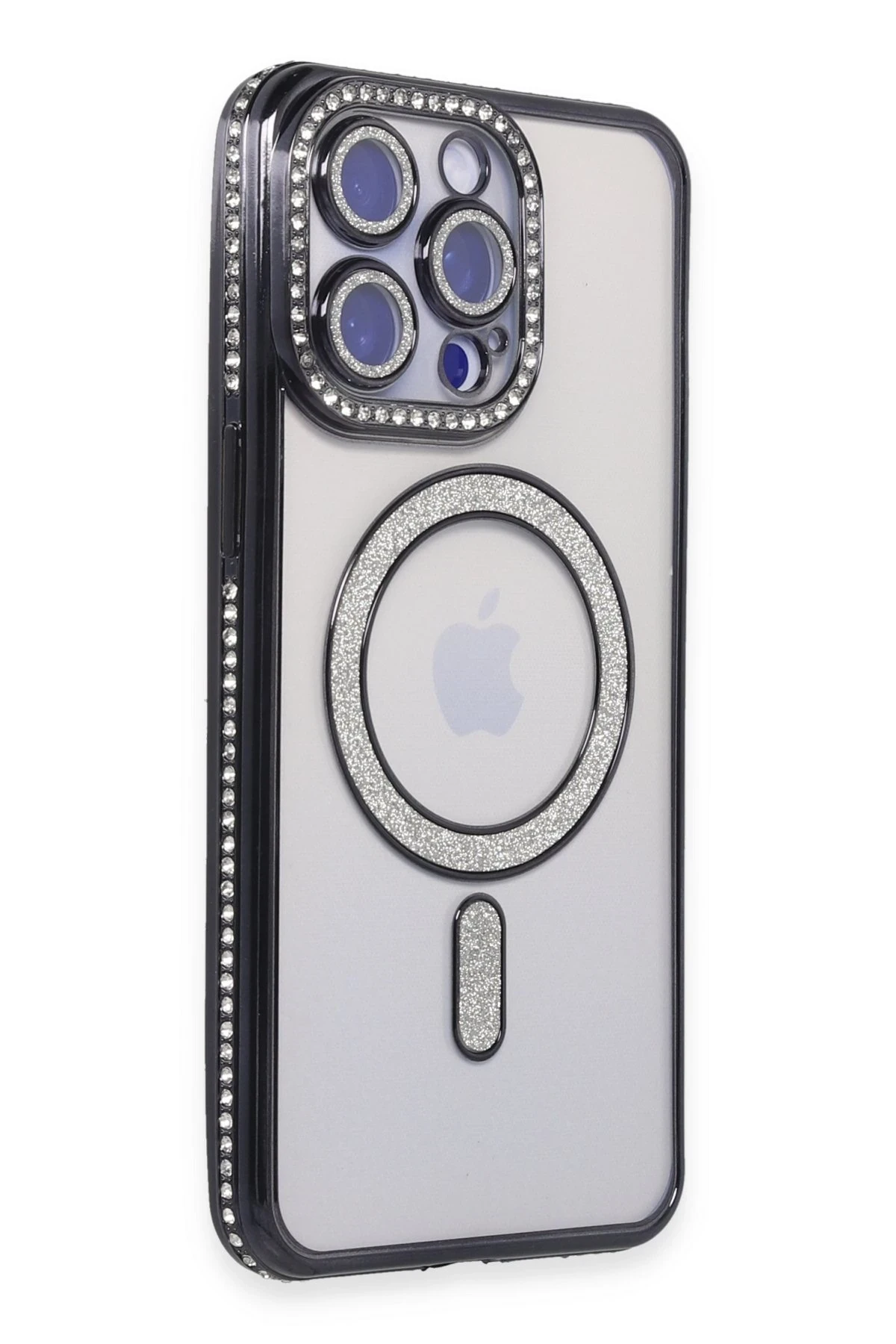 Newface iPhone 14 Pro Max Kılıf Joke Simli Magneticsafe Kılıf - Siyah